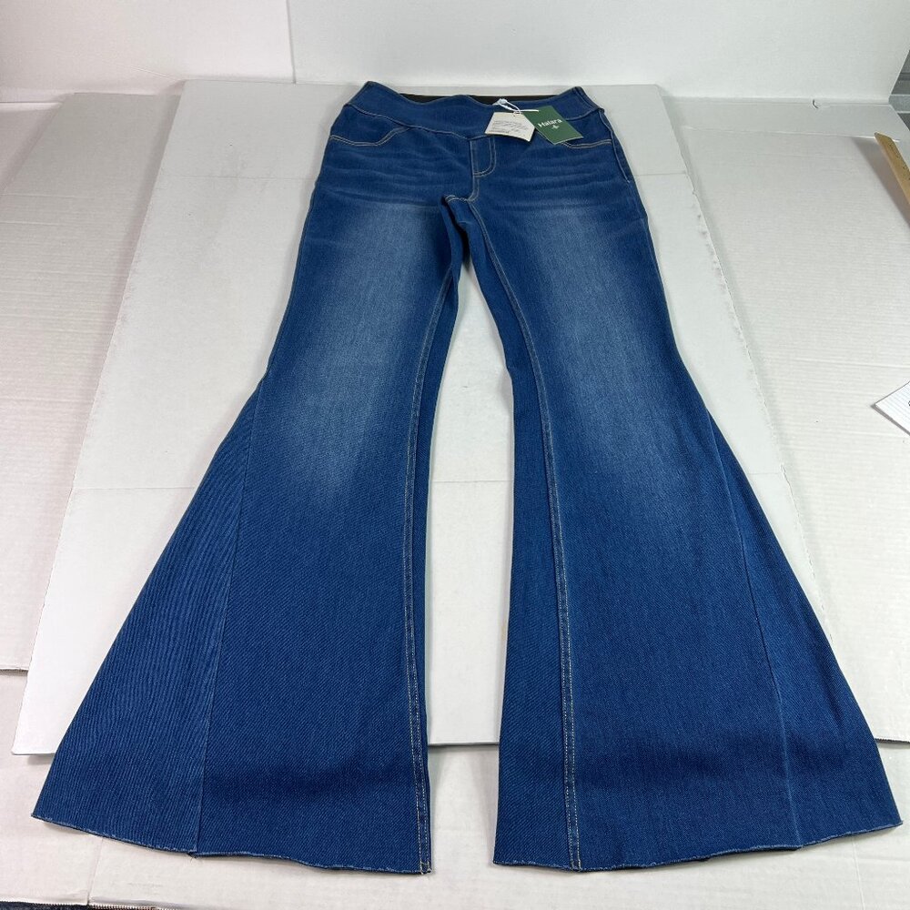 Halara Flex Jeans Women 26x31* Mid Rise Flare Blue Raw Hem Stretch Denim Tag S R